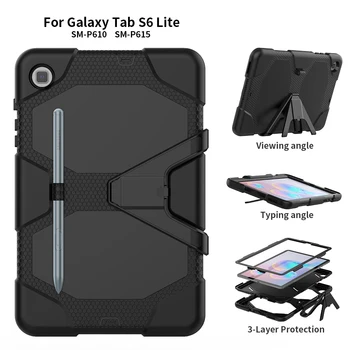 Тежък Брониран устойчив на удари Калъф за Samsung Galaxy Tab S6 Lite 10,4 SM-P610 P615 10,4-инчов Таблет Funda калъф-поставка + Дръжка