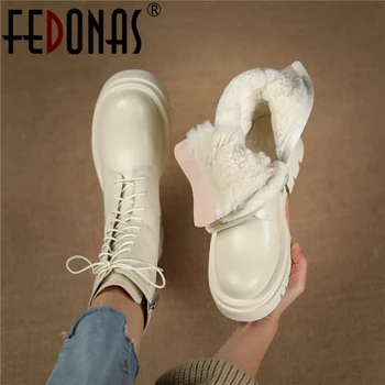 FEDONAS/Женски ботильоны; сезон есен-зима; зимни обувки на меху; Нескользящая дамски Обувки на Платформа; Вълнени зимни обувки от естествена кожа