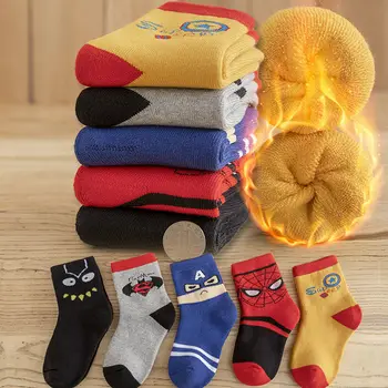 5 чифта детски чорапи От 1 до 12 години, зимни чорапи от чист памук и вълна за момчета и момичета, дебели чорапи с герои от анимационни филми, хавлиени чорапи, детски топло