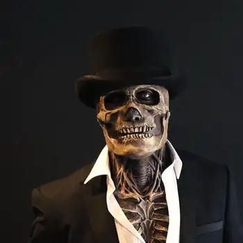 3D Маска Реалността Хелоуин Маска на Ужасите За Мъже Пълна Главата Череп Маска на Подвижната Челюст Каска Скелет Латекс Страшно Маскарадная Маска