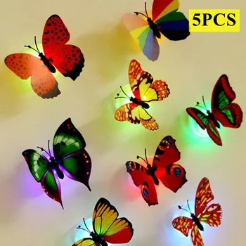 5ШТ Творчески Цветни Нежна нощна светлина С Пеперуда LED 3D Пеперуда Светлини Декоративни Стенни Лампи Украса на Дома Светлини