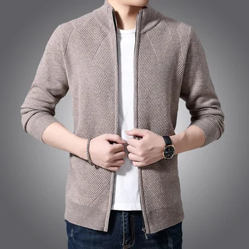 Мъжка жилетка от 100% чиста вълна, вязаное зимно палто за млади и на средна възраст, пуловер с шал яка ботуш с цип