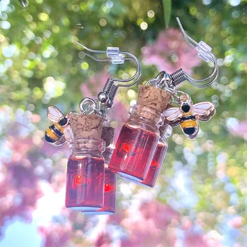 Малко бурканче за мед и обеци с пчелен чар, флакон с ведьмиными бижута, уникални персонализирани женски меден обеци с лекарство