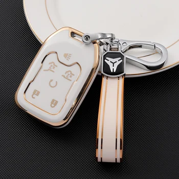 Автомобилен Ключ на Кутията Протектор и Калъф Притежателя на Кожени Якета За GMC Yukon Chevrolet Tahoe Suburban Smart Key 6 Бутон за 2015-2017