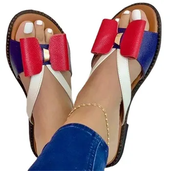 Летни дамски чехли, Сладки Ежедневни сандали с възел-пеперуда, дамски джапанки, Zapatillas Mujer, Дамски Обувки на равна подметка, Дамски Обувки, без закопчалка, 2021