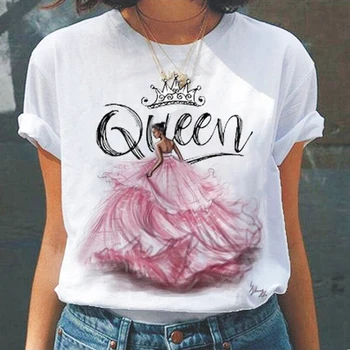 Модна тениска с принтом кралица, Дамски Летни Ежедневни Блузи С Кръгло Деколте, Свободни Удари Продажбите, Женска тениска, Дрехи 24835