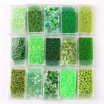 1 Кутия Зелени Стъклени Мъниста с Различни Размери, Чешки Распорные Кръгли Квадратни Мъниста За 