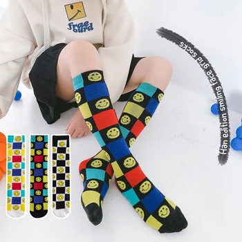 3 чифта/лот, детски чорапи за момичета, цветни мультяшные модни Дълги чорапи с смайликами, меки памучни дишащи детски чорапи за деца от 3-9 години