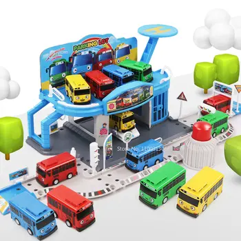 Карикатура Тайо Малък Автобус Количеството Мини Автобус Имитация Паркиране Отстъпи Играчката Превозни Средства С 2 Мини Тайо Автобус Детска Играчка Кола Подарък