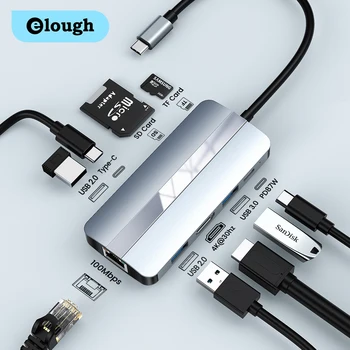 Elough C USB ХЪБ Тип C за HDMI-съвместими VGA, rj-45 SD Четец на PD 100 Вата Зарядно Устройство, USB 3.0 ХЪБ За MacBook Pro Докинг Станция Газа