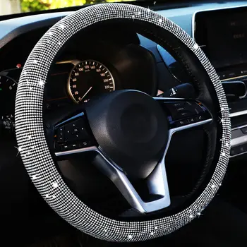 2022 Bling Bling Диамантени Кристали Crystal Покриване На Кормилното Колело Изкуствена Кожа Автоаксесоари Калъф За Полагане На Автомобила Покритие На Колелата