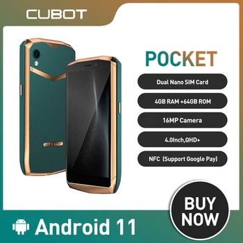 Джобен Мини-смартфон Cubot Android 11Dual СИМ 4 GB 64 GB 4-инчов Мобилен телефон с малък екран 16-Мегапикселова Камера, NFC Четириядрен Мобилен Телефон