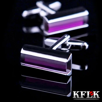2 Цвят KFLK Луксозни ризи копчета за ръкавели за мъже подарък Маркови копчета за копчета Лилаво Crystal копчета за ръкавели Високо Качество abotoadura Бижута