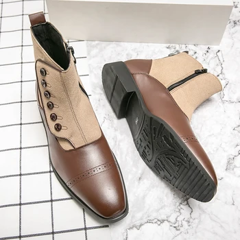 YEINSHAARS/ Новост 2022 г.; мъжки модни ежедневните бизнес универсални модела обувки са Ръчно изработени от Твида с изкуствена шевове и копчета; с удобни къси ботуши