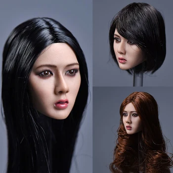 1:6 мащаб Азия женски къса черна коса на главата извайвам дълга коса Сю момиче модел на главата f 12 