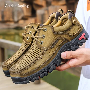 Golden Sapling/модни лоферы; Лятна мъжки Ежедневни Обувки; Дишащи обувки на плоска подметка от естествена Кожа; Класически мъжки Обувки на Платформа За Почивка