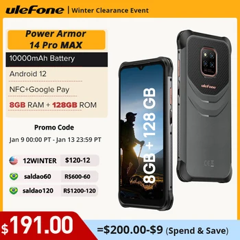 Ulefone Power Armor 14 Pro 8 + GB 128 GB Здрав телефон 10000 ма Android 12 Водоустойчив смартфон 6,52-инчов NFC Глобалната версия