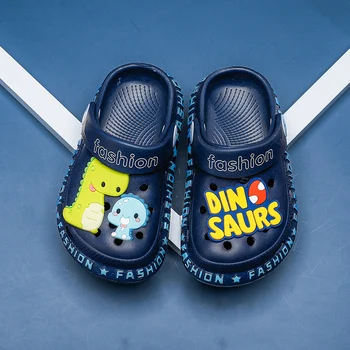 Детски сандали с динозавром От 1 до 7 години, лятна обувки с дупки, Мека детска градина обувки с горна част, сини Плажни сандали на равна подметка