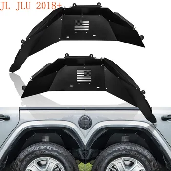 Типът / размерът на задните вътрешна облицовка на крилото са Подходящи за 2018 -2022 Jeep Wrangler JL JLU Алуминиеви леки калници с логото на САЩ (черен)