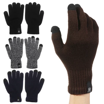 Зимните Възли Вълнени Ръкавици С Докосване На Екрана Мъжки Топли Къса Плюш С Подплата Пълна С Пръст Спортни Велосипедни Ръкавици, Ръкавици Без Пръсти