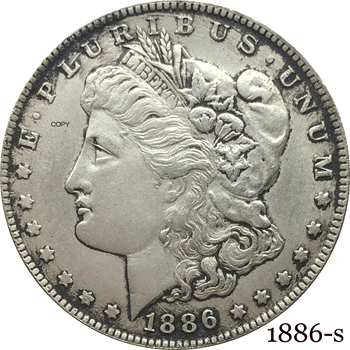 Съединените Щати 1886 г. Морган Однодолларовая монета на САЩ Либърти Мельхиоровая сребърно покритие Копие монети In God We Trust