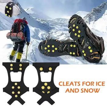 1 Чифт Обувки за лед и силикон 10 Пирони Зимни Улични Катерене Нескользящие Многозубые Котки Калъф за обувки Y4B8