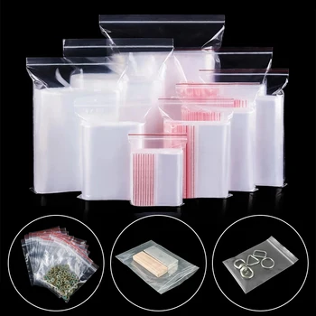100ШТ Закрываемые Прозрачни Пластмасови Малки Пакети За Стационарни на Бижута, Опаковане на Хранителни Продукти, Съхранение на Прозрачна Чанта с Цип