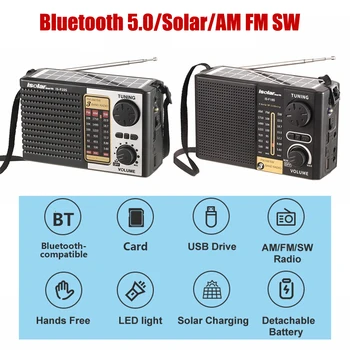 AM FM SW Disaster Преносими Радио Bluetooth 5,0 Авариен Фенер, Захранван с Батерии Радио Стерео Приемник Слънчево Радио с Високоговорител