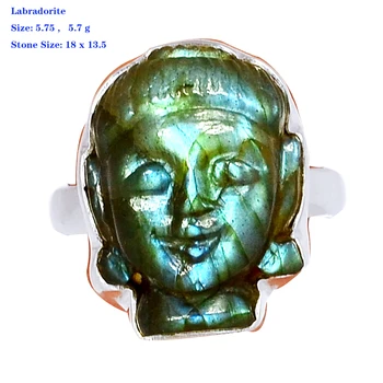 Истински Лабрадорит Буда Ларимар Amazonite Лазурит Тюркоазено Пръстен 925 Сребро Размер на 6,75 или по-малко