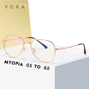 VCKA от-0.5 до -6,0 Титан Сплав Мъжки Пилотни Очила за Късогледство Дамски Модни компютърни Очила За Рецепта с Анти-синя светлина Оптични Очила