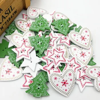 20pcs Микс Бяло/Зелено Дърво Забавна Коледна Елха Сърцето Копчета Облекла Craft WB547
