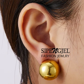 SIPENGJEL Златната Топка Метални Обеци-Карамфил за Жени, Мъже Големи Геометрични Кръгли Обеци, Златен Цвят Обеци, Модни Бижута 2022