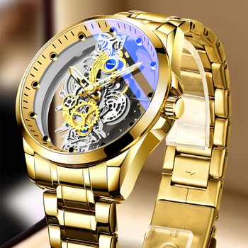 2022 Нов Мъжки Ръчен Часовник с виртуален скелет кварцов Часовник Златни модерен мъжки Часовник с метална Каишка за Мъжки Часовници Най-добрата Марка Луксозни часовници мъжки