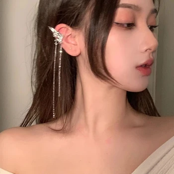 Новият корейски тънък елегантен Елф клип на обеци за жените момичета Модни дълги пискюл няма Пиърсинг на ухото маншет бижута подаръци
