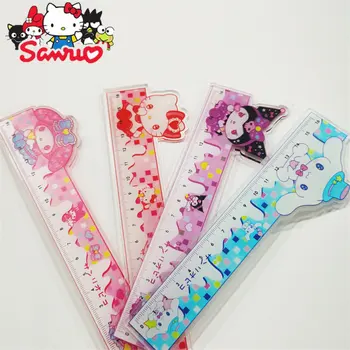 Sanrio Melody Kuromi Hello Kitty Cinnamoroll Прозрачна Линийка Акрилни Фигура Измервателна Линийка Украса На Канцеларски Материали За Момичета Подарък