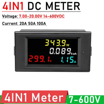 4в1 Волтметър за постоянен ток, Амперметър електромера Dc 7-20 В 14-600 LCD цифров измерител на напрежение ток на електрическа енергия плъзгащи 12 В 24 В