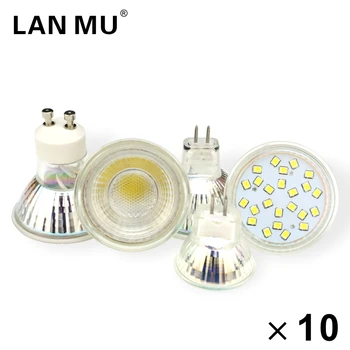 10 бр./лот Стъкло MR16 GU10 GU5.3 3 W 5 W led лампа 12 В 220 В Bombillas COB LED Лампа за Прожектор Лампара Led Spot лампа 24/120 градуса