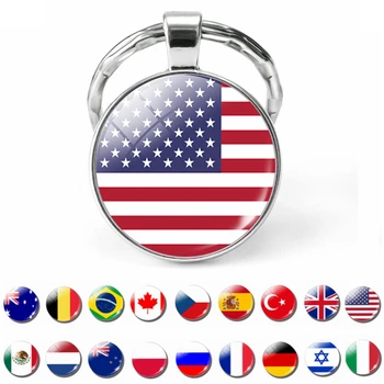 Съединените Щати, Великобритания, Русия, Испания Флаг Ключодържател Стъклен Кабошон Бижута, Ключодържател Пръстен 