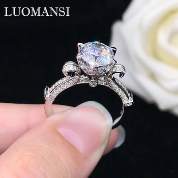 Luomansi отговори на теста 1 карата 6,5 мм Пъпка на цвете Mossang Диамантен пръстен на Кралица 100%-S925 Сребърни бижута