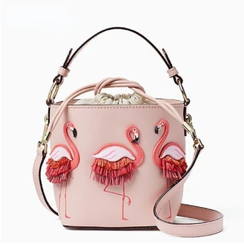 Дизайн с Бродерия фламинго, Прекрасна Розова Чанта чанта, Малка Дамска Чанта От Изкуствена Кожа, Скъпа чанта През Рамо За Момичета, Ежедневна Чанта