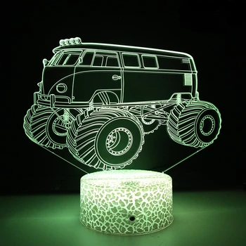 Трактор 3D Илюзия лека нощ Холограма Осветление Играчка USB Зареждане Тенис на Маса, Украса Спални лека нощ Камион Подарък за Бебе Момче