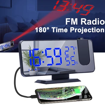 LED Digital alarm clock Електронни Настолни Часовници, Настолни Часовници USB Пробуждане FM Радио Проектор Време Snooze Проекция 2 Будилник