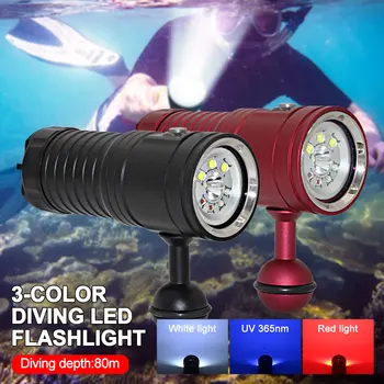 60 W Гмуркане Фенерче XM-L2 + XPE LED Подводно 80 м Фотография Видео Бял Син Червен Заполняющий Светлина Водоустойчив IPX8 Водолаз Факел Лампа