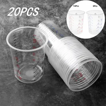 20 Многоцелеви Прозрачни Пластмасови Триизмерни Чаши Херметически Мерителни Кани За Вода И Мляко Инструменти За Печене Еднократен Контейнер За Смесване На Бои