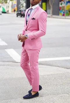 2023 най-Новият Дизайнерски Палта и панталони в Ярко розово Мъжки Костюм Slim Fit Тесни Ежедневни Сватбени Костюми 2 бр. (Яке + Панталон + Вратовръзка) traje de novio para