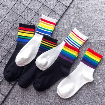1 чифт Сладък Памук Еластичността на Пот За Жените Дълги Чорапи с Ярки Цветове В Розово Ивица на Спортни Meias Ретро Harajuku Ежедневни Чорапи