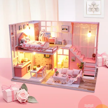 Нов Diy Куклена Къща Комплект Умален Модел На Сградата Roombox Дървена Малка Къща Мини Куклен Мебели За Дома Играчки За Деца Коледен Подарък