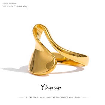 Yhpup 316L Неръждаема Стомана с Неправилна Форма Пръстен Изявление Метален Златен Пръст Геометрично Пръстен Минималистичные Бижута Bijoux Femme Нов