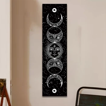 Фаза На Луната Гоблен Звезди Пространство Кошмарен Черно-Бели Завеси Фаза На Луната Наметала Одеяло Начало Декор Стенен Монтаж