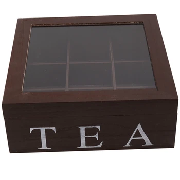 Дървена Кутия За Чай с 9 Мрежи, Контейнер За Съхранение на Чай от Пакетчета, Квадратна Подарък Кутия, Калъф, Прозрачен Горен Капак, Кутия За Съхранение на Бижута
